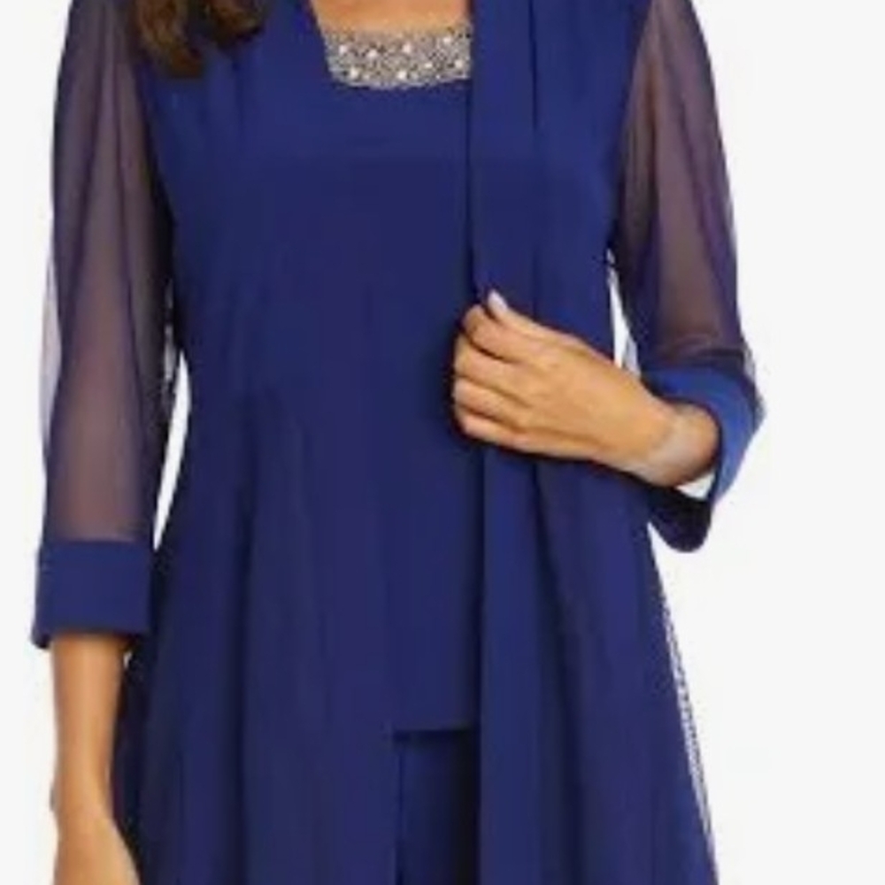 R & M Richards Royal Blue Sheer Sleeve Blouse
